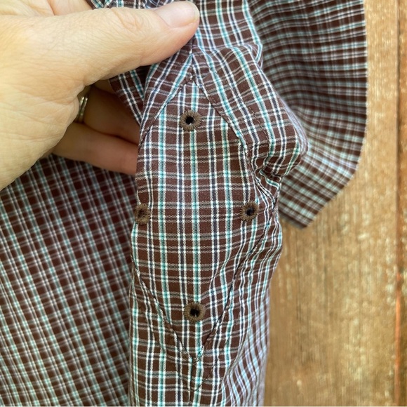 ARIAT Pro Series Men's Brown White Plaid Button Down Short Sleeve Shirt Medium - Picture 10 of 11